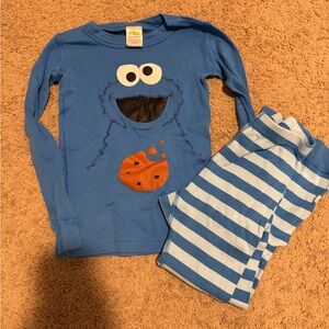 Hanna Andersson Blue Striped Cookie Monster Pajama Set